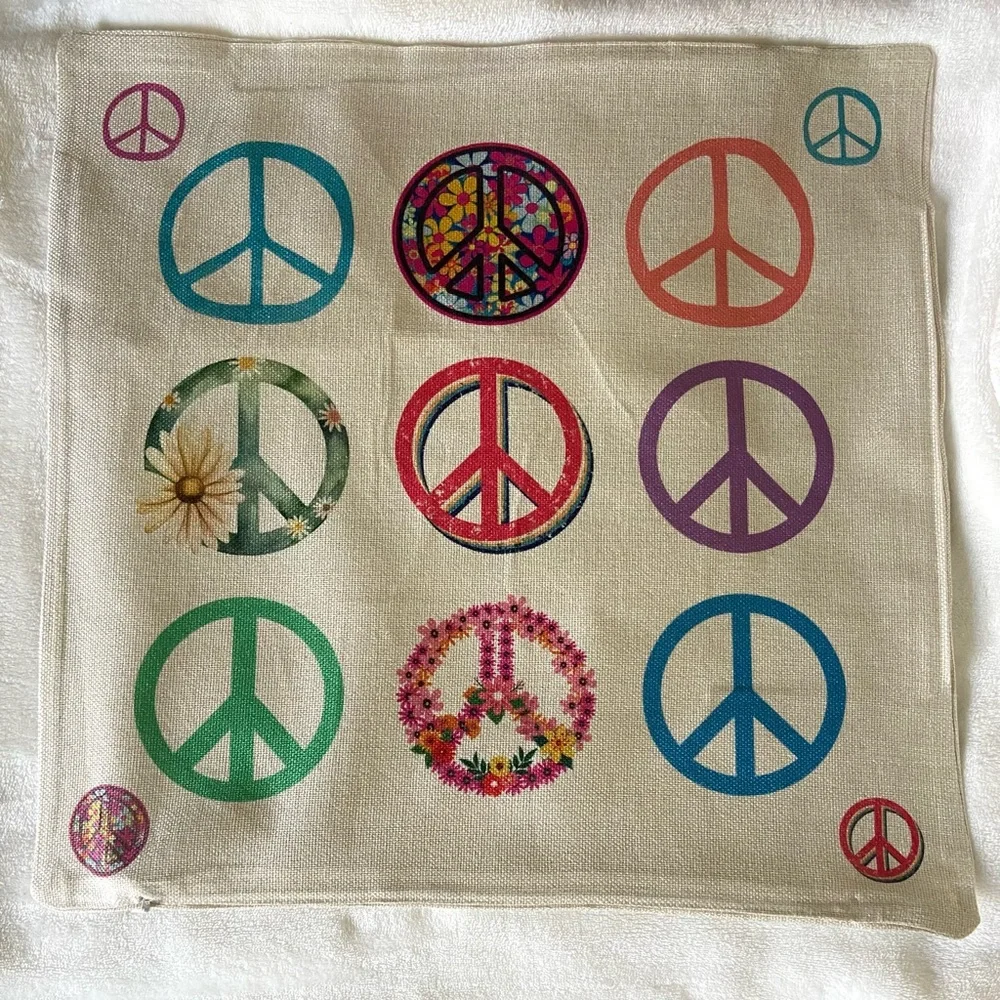 Colorful Peace Sign Throw Pillow Cover - Picture 1 of 3